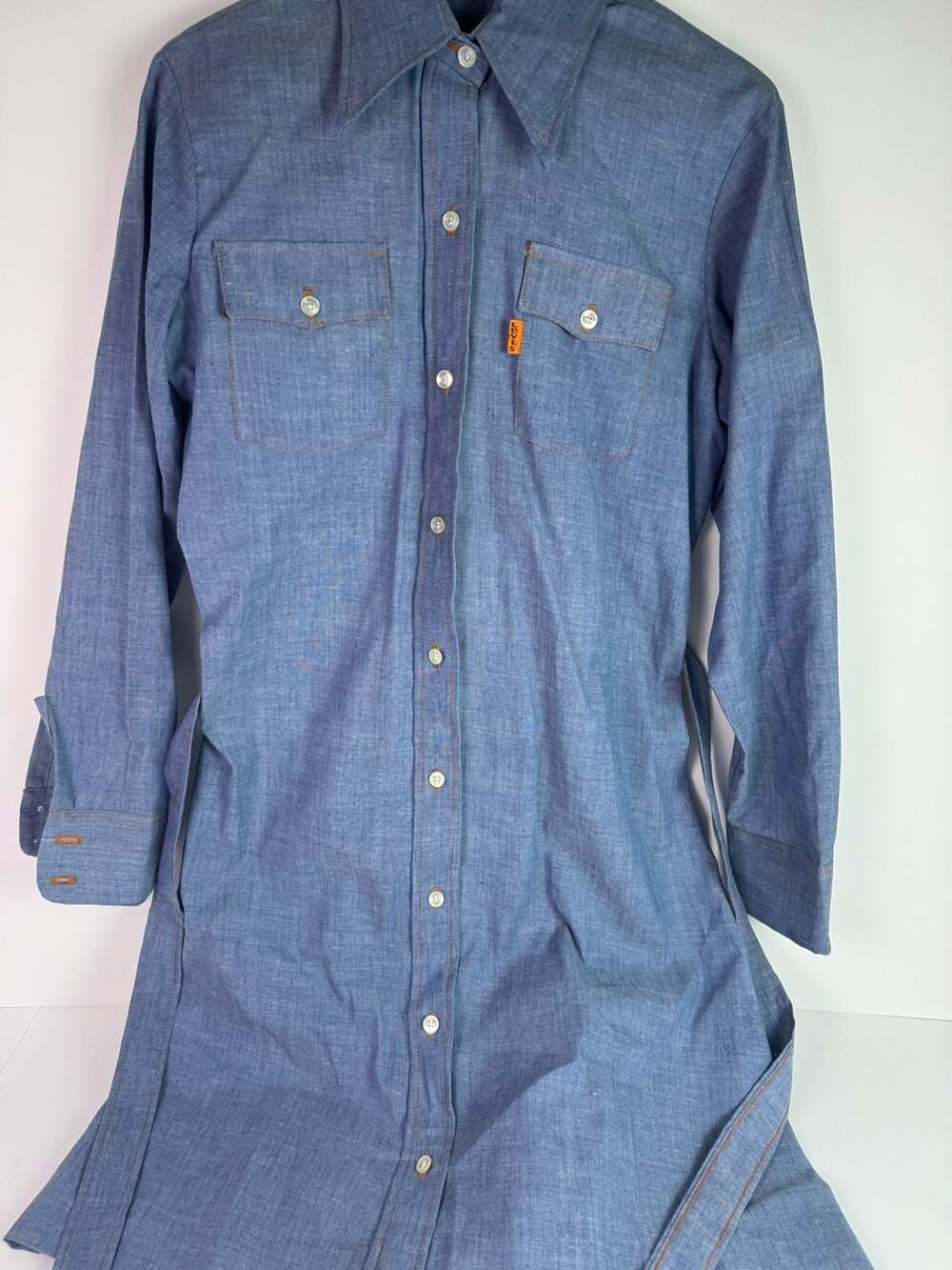 Vintage Levi's Orange Tab Denim Chambray Shirt Dress Long Sleeve Button Down